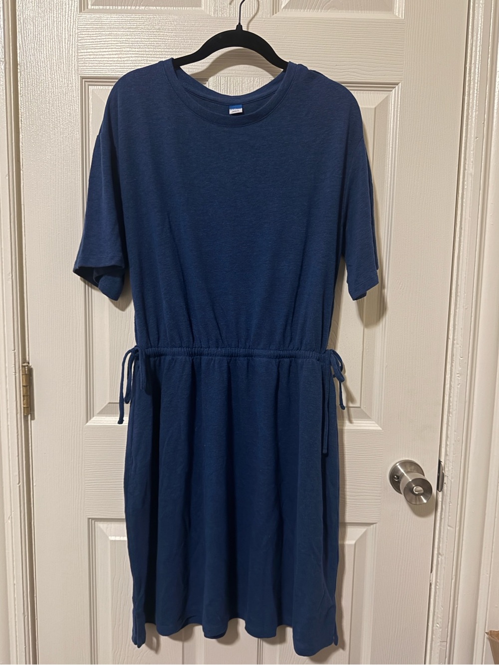 Old Navy (Tall) Large Blue Linen Blend Side Tie Elastic Waist T-Shirt Dress